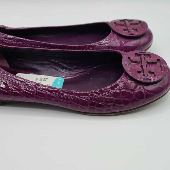 Tory Burch Reva Sweet Plum Leather Croc Embossed Flats NWT!  NEW! 7 1/2 - Picture 7 of 12